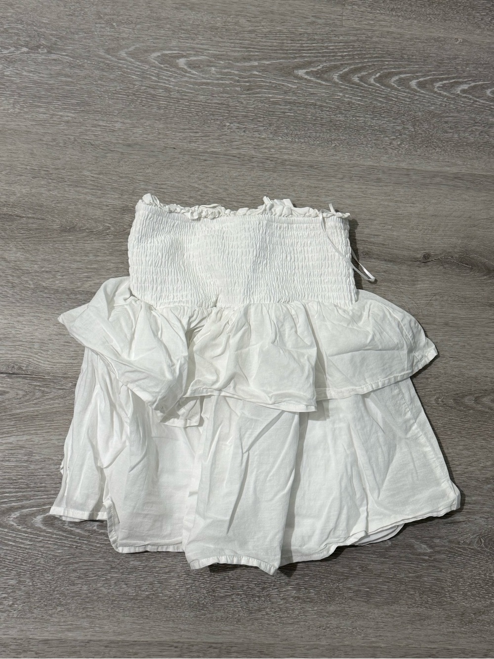 Francesca Blue Rain White Smocked Ruffle Tube Top